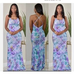 Floral Maxi Dress in Purple and Green Size Medium